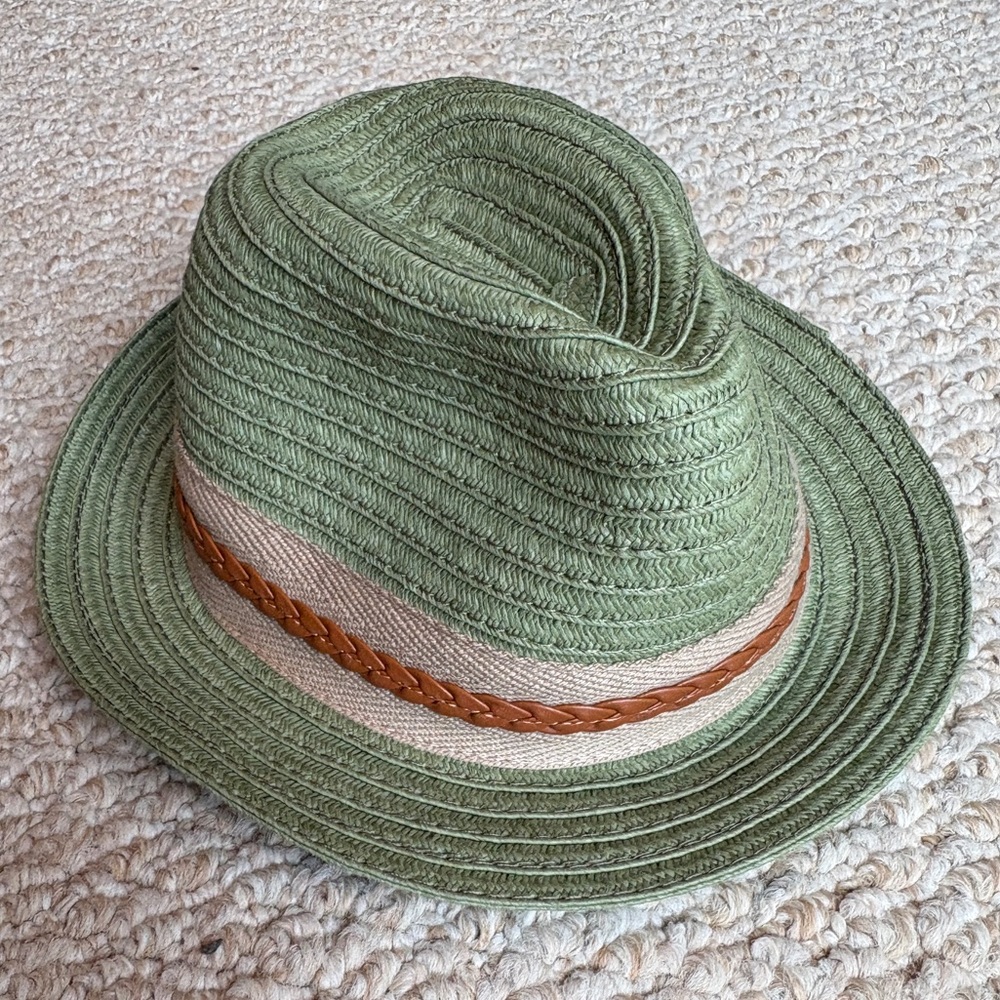 Janie And Jack Green Straw Hat, Fedora, Baby Boy 6-12 Mos 6 To 12 Months